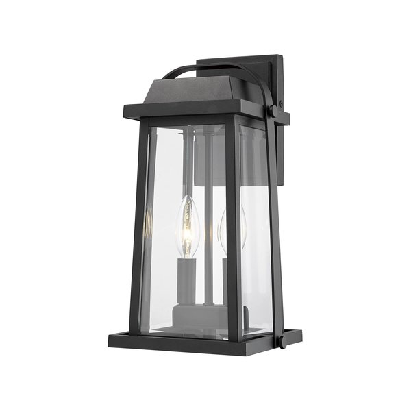 Z-Lite Millworks 2 Light Outdoor Wall Sconce, Black & Clear Beveled 574M-BK